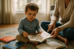 Parent reading with a child to support simultaneous bilingual vocabulary at home