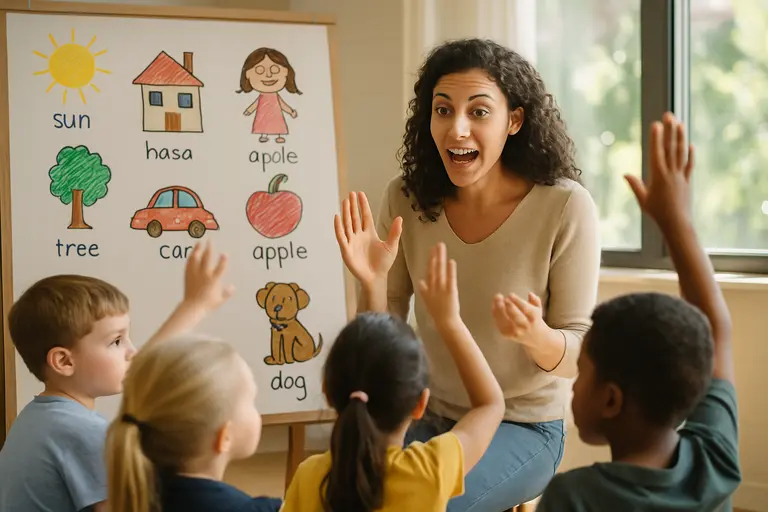 Teacher and parent talking while a child holds a picture book