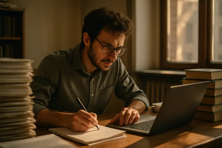 Adult reviewing child language notes beside children’s books