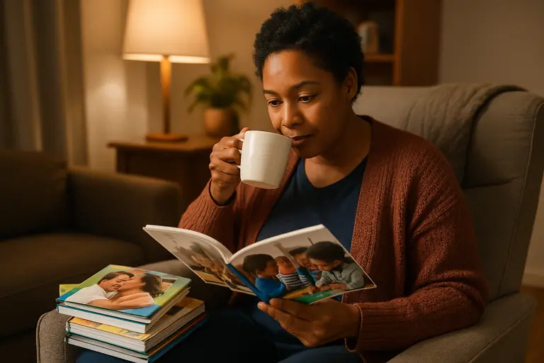 Parent selecting a small set of child language activity cards at home