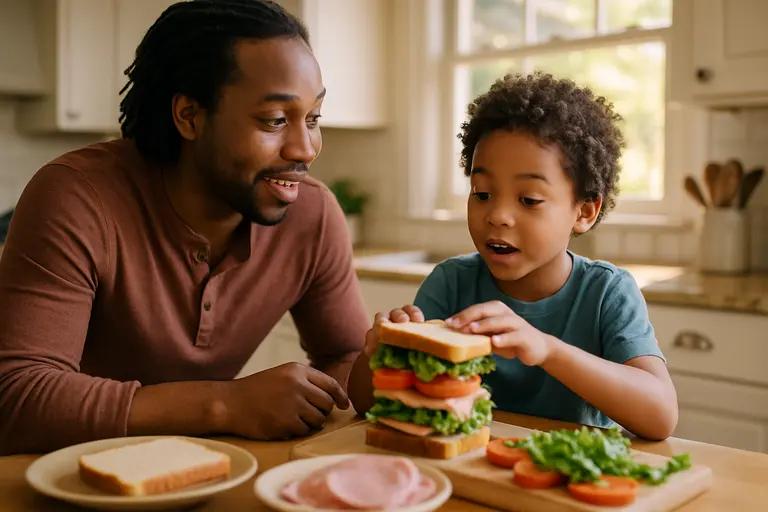 Child helping with snack time while an adult models simple words