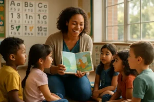 English-only Head Start discussion with a teacher and bilingual preschool family