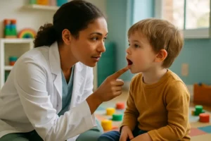 Parent using speech delay strategies during shared book reading with a toddler